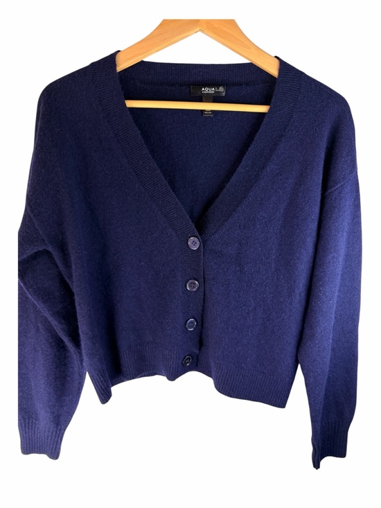 Aqua Cashmere Sweaters - Aqua Cashmere 100% cashmere Navy V-Neck Cropped Cardigan M